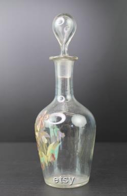 Art Nouveau floral enamel painted on glass decanter carafe by Fran ois-Théodore Legras