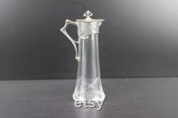 Art Nouveau glass pewter floral decanter jug carafe.
