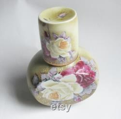 Attractive Vintage Hand-Painted Rose Porcelain Carafe and Cup.A convenient and useful set