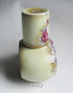 Attractive Vintage Hand-Painted Rose Porcelain Carafe and Cup.A convenient and useful set