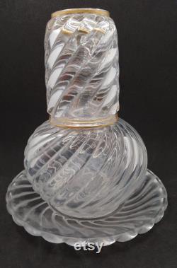 Baccarat Crystal Night Carafe Bamboo Swirl, Crystal Carafe with Drinking Glass and Plate, Made in France