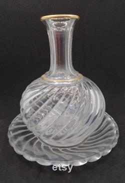 Baccarat Crystal Night Carafe Bamboo Swirl, Crystal Carafe with Drinking Glass and Plate, Made in France