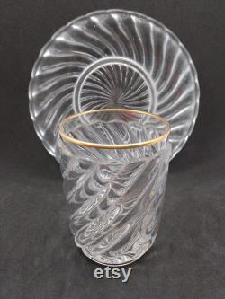 Baccarat Crystal Night Carafe Bamboo Swirl, Crystal Carafe with Drinking Glass and Plate, Made in France