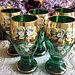 Beautiful Moser Murano Tumblers Wine Glasses Emerald Green Gold Gilded Raised Enamel Flowers