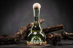 Bedside Carafe ''Clear Vintage Green '' with birch wood stopper and base , Handcrafted Bohemian Crystal , Water Harmonizer