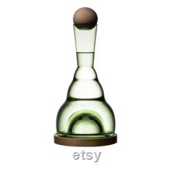 Bedside Carafe ''Clear Vintage Green '' with birch wood stopper and base , Handcrafted Bohemian Crystal , Water Harmonizer