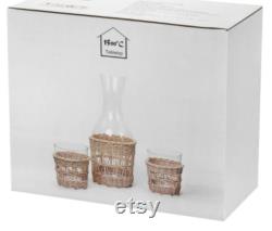 Bedside Night Water Carafe Set with Removable Hand Woven Rattan