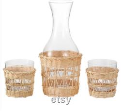 Bedside Night Water Carafe Set with Removable Hand Woven Rattan