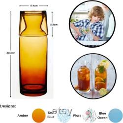 Bedside Water Carafe Glass Set with Tumbler 700ml, Amber Colour All in One Carafe Cup Set Pitcher Jug