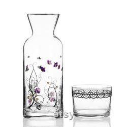 Bedside Water Carafe Glass Set with Tumbler 700ml, Gothic Design All One Carafe Cup Set Pitcher Jug