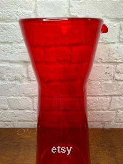 Blown Glass Ruby Red Carafe Mid Century Modern Iittala Kartio or Wiesenthalhütte 3002 Style Vintage Scandinavian Design