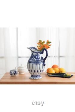Blue Blanc Porcelain Jug, Blue Carafe, Amalfi Design, Amalfi Pitcher, Porcelain Decanter