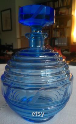 Blue Bohemian crystal decanter Made in former Czechoslovakia