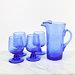 Blue Vintage Glass Carafe With 4 Glasses By Biot France Handmade Handblown Water Carafe Bubble Glass French Glass Art