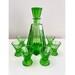 Bohemian Art Deco Liqueur Set Of Carafes And Glasses In A Charming Green Color