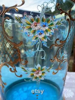 Bohemian Carafe Vase Ice BucketGold and Enameled Decor Moser Style