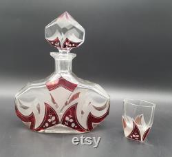 Boho Czech Art Deco glass cut carafe by Karel Palda Haida with matching whiskey glass