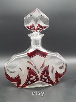 Boho Czech Art Deco glass cut carafe by Karel Palda Haida with matching whiskey glass
