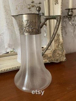 Carafe. Decant. Pitcher. Silver metal frame glass. Rare. Vintage French.