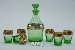Carafe Decanter with Stopper and Shot Glasses Barware Set 1 6, 1970s, Czechoslovakia