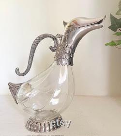 Carafe Pewter and Glass Duck H 25cm