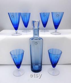 Carafe in MURANO glass signed V NASON and C. Italy, sleek elegant shape, blue tinted glass, design by Carlo NASON, vintage collectible