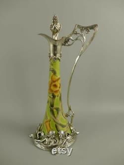 Carafe porcelain brass Art Nouveau nostalgia antique style H.35cm handle jug