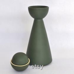 Carafe with Two Cups Half-Moon Glazed green Mexican Contemporary Ceramics