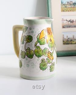 Ceramic Jug with Sunflowers Decor, Handmade Jug, Decorative Pitcher, Cottagecore Style, Vintage Jug Vase Decor, Farmhouse Kitchen