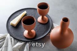 Ceramic Wine Glasses with Carafe, Pottery Decanter with Goblets, Terracotta Pitcher with Tumblers, Wine Cups for Lindsay