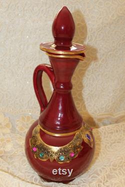 Ceramic decanter with cups and tray, handmade, traditional vintage style, home décor