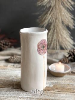 Ceramic modern pink peony carafe. Handmade carafe. Pink peony and gold pourer. (made-to-order)