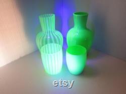 Choose Fenton Stripe or Morgantown Trudy Uranium Glass Tumble Up Carafe