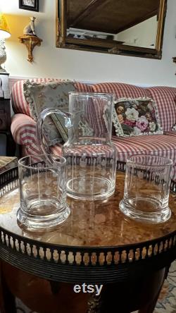 Classic Mid Century Modern Etched Dots Glass Nightstand Carafe