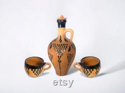 Clay Water Pitcher with 2 Cup Clay Water Pot for Drinking Terracotta Mugs Earthen Water Carafe Set handmade Pottery Jar for Drinking