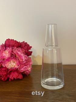 Clear Glass Modernist Water Carafe Vase Vintage 1990s Barware