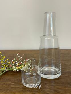 Clear Glass Modernist Water Carafe Vase Vintage 1990s Barware