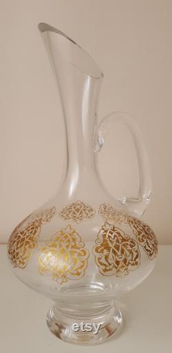 Cold Gold Plated Carved Glass Carafe designed by Secel Özsoy, Home gift, Handmade Decorative Collectibles