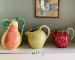 Combo of 3 vintage ceramic fruit carafes pear apple strawberry