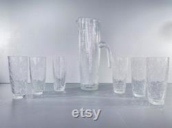 Craquelé glass carafe with 6 glasses, water carafe ice glass, 60s original of the company ALSTERFORS Glass