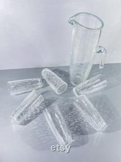 Craquelé glass carafe with 6 glasses, water carafe ice glass, 60s original of the company ALSTERFORS Glass