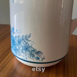 Crown Corning Thermique Carafe, Vintage Coffee Carafe, Floral Blue and White, Vintage Crown Corning