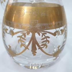 Crystal KARAFFE gold-plated with three glasses Biedermeier around 1880 antique