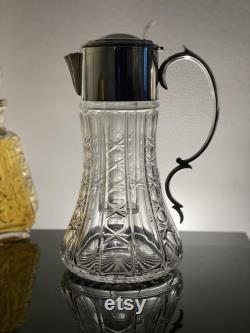 Crystal Pitcher with lid for wine or water or claret Crystal and silverplate decanter Crystal carafe with insert for ice