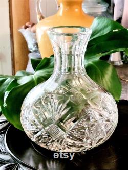 Crystal Wine Carafe, Water Jug, Decanter, Notched or Mitre Zipper Neck, Hand Cut Mid Century 40s to 60s