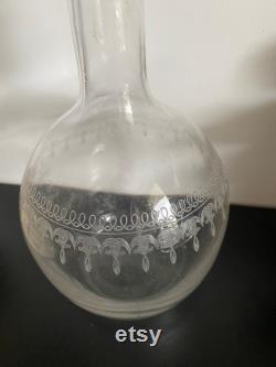 Crystal carafe engraved with acid period 1900 vintage blown glass 1960 old collectible collection