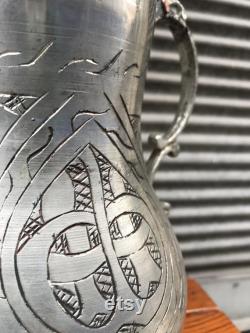 Decorative Turkish Jug, Engraved Carved for Your Unique Decors, Handmade Vintage Carafe, Copper Water Pitcher, Luxury Decor, Gift for Home