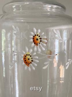 Delightful 19th century handblown carafe with four cordial glass, French, handpainted, daisy, vintage glass, bottle, old glass, decanter