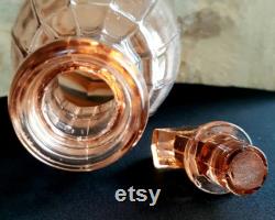 Depression glass set, pink glass carafe, Vintage French Depression Glass Eau-de-vie Carafe set