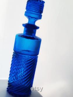 Empoli Genie Bottle Italian Art Glass Swirl Pattern in Blue